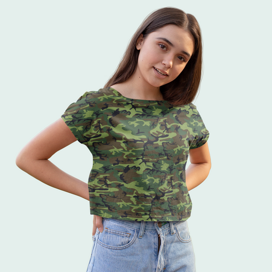 girl wearing camouflage top